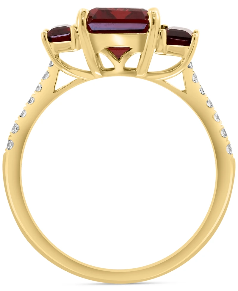 Effy Garnet (3-3/8 ct. t.w.) & Diamond (1/8 ct. t.w.) 3-Stone Ring in 14k Yellow Gold