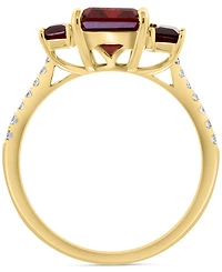 Effy Garnet (3-3/8 ct. t.w.) & Diamond (1/8 ct. t.w.) 3-Stone Ring in 14k Yellow Gold