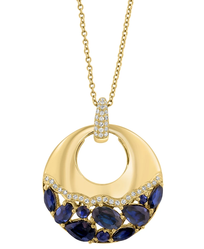 Effy Sapphire (2-1/3 ct. t.w.) & Diamond (1/6 ct. t.w.) 18" Pendant Necklace in 14k Yellow Gold