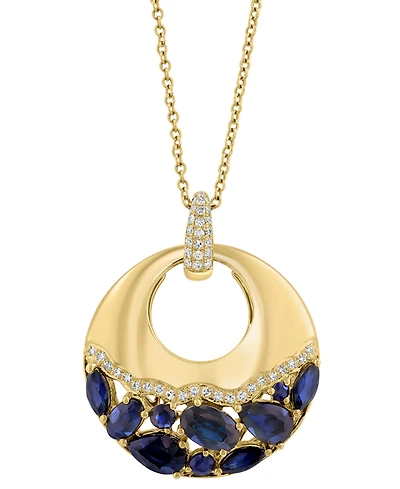Effy Sapphire (2-1/3 ct. t.w.) & Diamond (1/6 ct. t.w.) 18" Pendant Necklace in 14k Yellow Gold