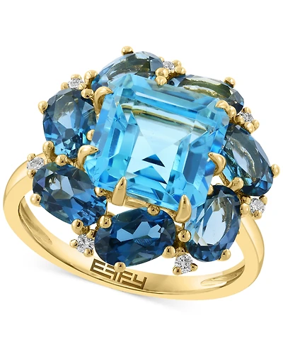 Effy Blue Topaz (4-7/8 ct. t.w.), London Blue Topaz (3-5/8 ct. t.w.) & Diamond (1/20 ct. t.w.) Statement Ring in 14k Yellow Gold