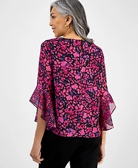 Kasper Women's Printed Ruffle-Sleeve Blouse, Regular & Petite