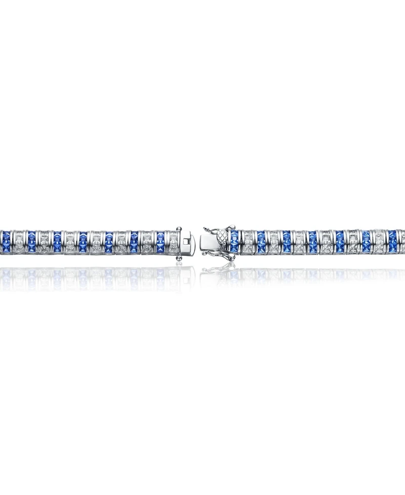 Sterling Silver White Gold Plating with Blue and White Cubic Zirconia Bracelet