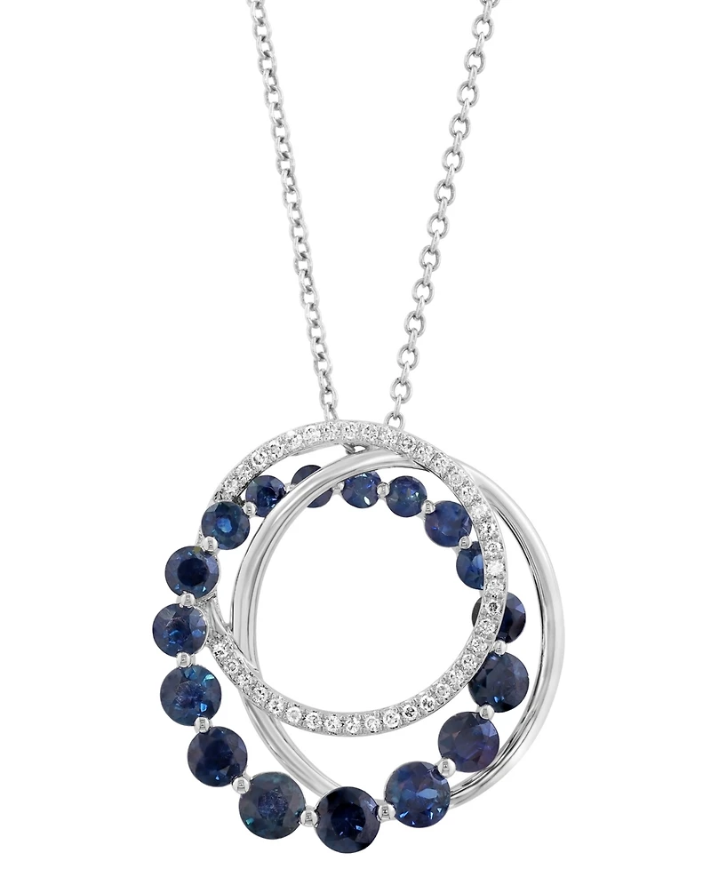 Effy Sapphire (1-7/8 ct. t.w.) & Diamond (1/10 ct. t.w.) Swirl 18" Pendant Necklace in 14k White Gold