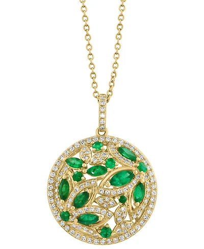 Effy Emerald (1 ct. t.w.) & Diamond (1/20 ct. t.w.) 18" Pendant Necklace in 14k Yellow Gold