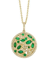Effy Emerald (1 ct. t.w.) & Diamond (1/20 ct. t.w.) 18" Pendant Necklace in 14k Yellow Gold