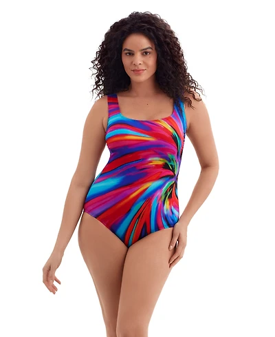 Longitude by Mimi Flamingo Women's Zenon Panel Scoopneck Tank One Piece Swimsuit