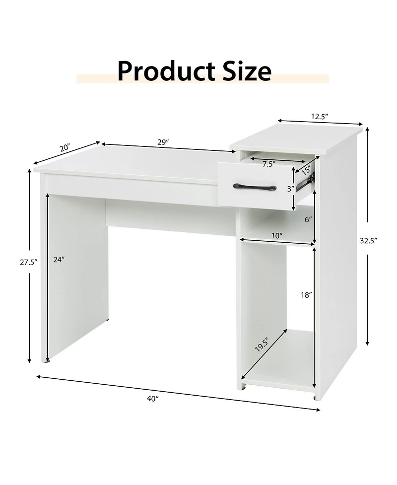 Compact Computer Desk with Drawer and Cpu Stand