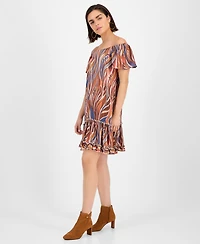 Robbie Bee Women's Printed Off-The-Shoulder Dress