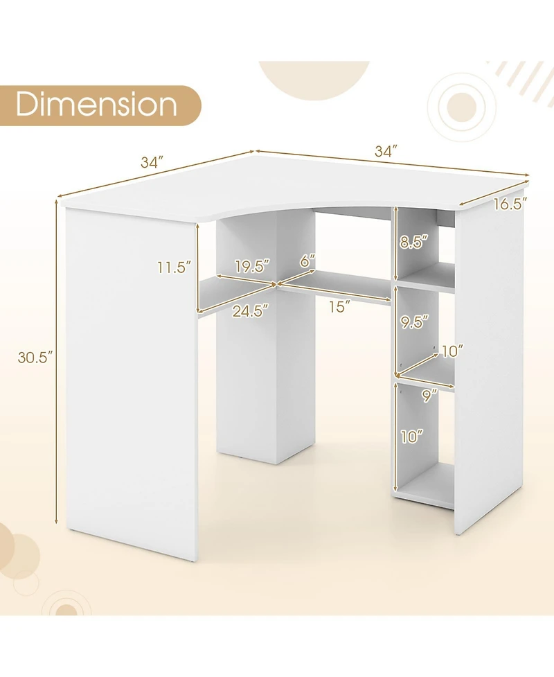 Corner Computer Desk Triangle Home Office Desk with Adjustable Shelf and Arc-Shaped Profile