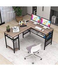 L-Shaped Computer Desk with Charging Station and Adjustable Shelf