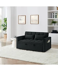 Streamdale 54.33 inch versatile foldable sofa bed in 3 lengths, modern sofa sofa sofa velvet pull-out bed, adjustable back (Black)