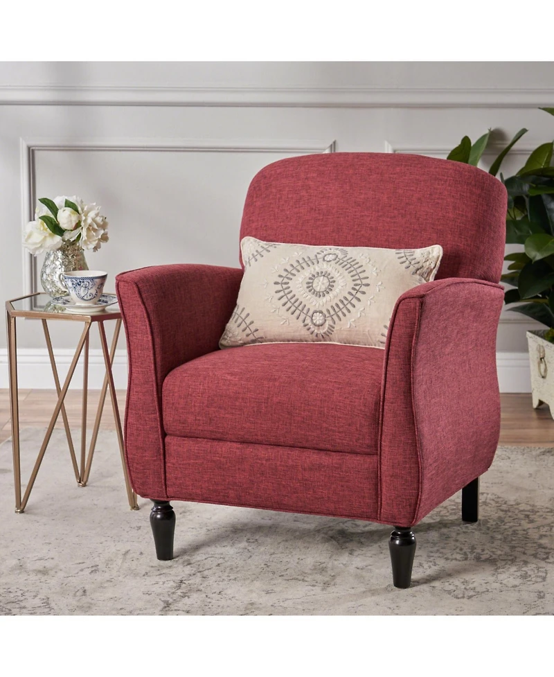 Tweed-Upholstered Traditional Armchair with Retro Curves and Polished Legs