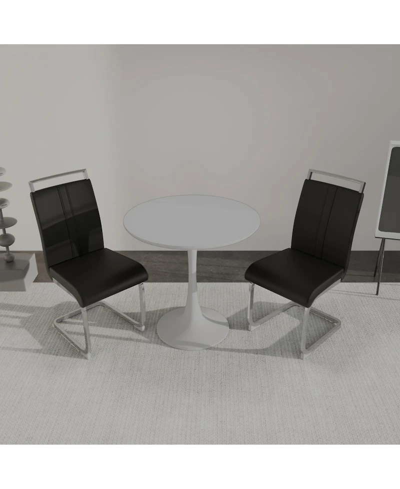 Streamdale Modern White Tulip Dining Table with 2 Silver Pu Leather Dining Chairs
