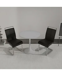 Streamdale Modern White Tulip Dining Table with 2 Silver Pu Leather Dining Chairs