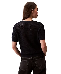 Calvin Klein Jeans Women's Cotton Open-Stitch Short-Sleeve Sweater