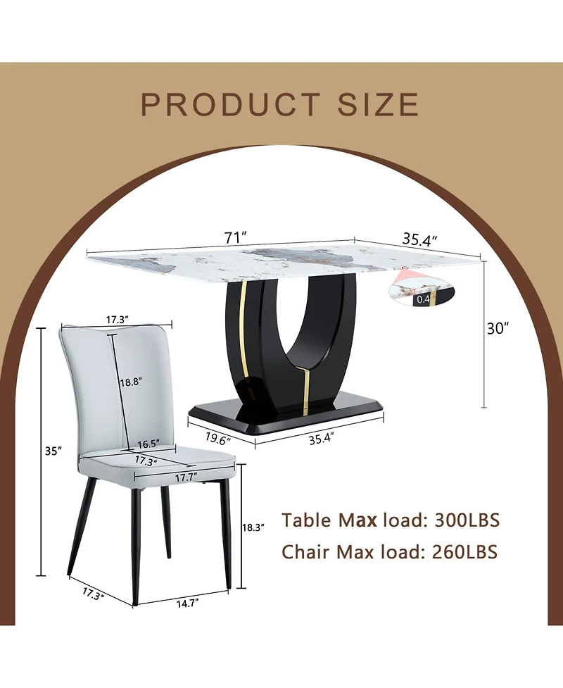 Pandora Dining Set: 71" Rect. Table & 6 Pu Chairs