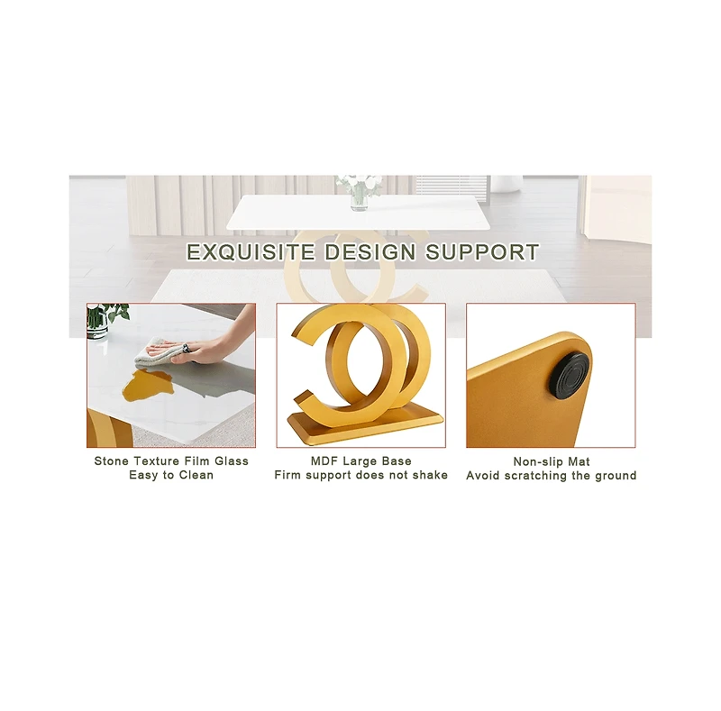 Streamdale Tempered Glass and Pu Material Dining Set with Arched Gold Legs