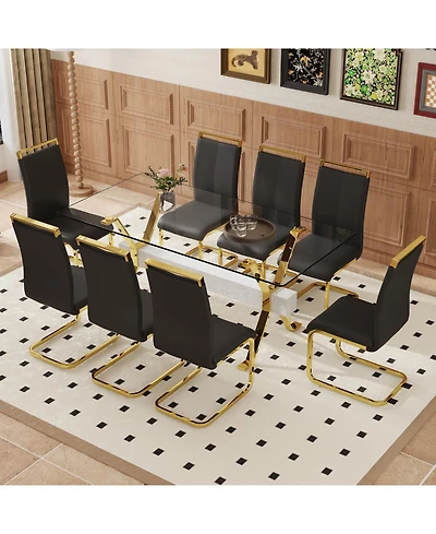 Streamdale Elegant Glass Dining Set with 8 Pu Chairs (71"x35.4")