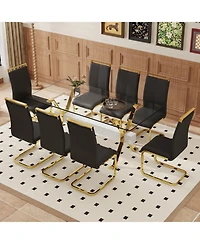 Streamdale Elegant Glass Dining Set with 8 Pu Chairs (71"x35.4")