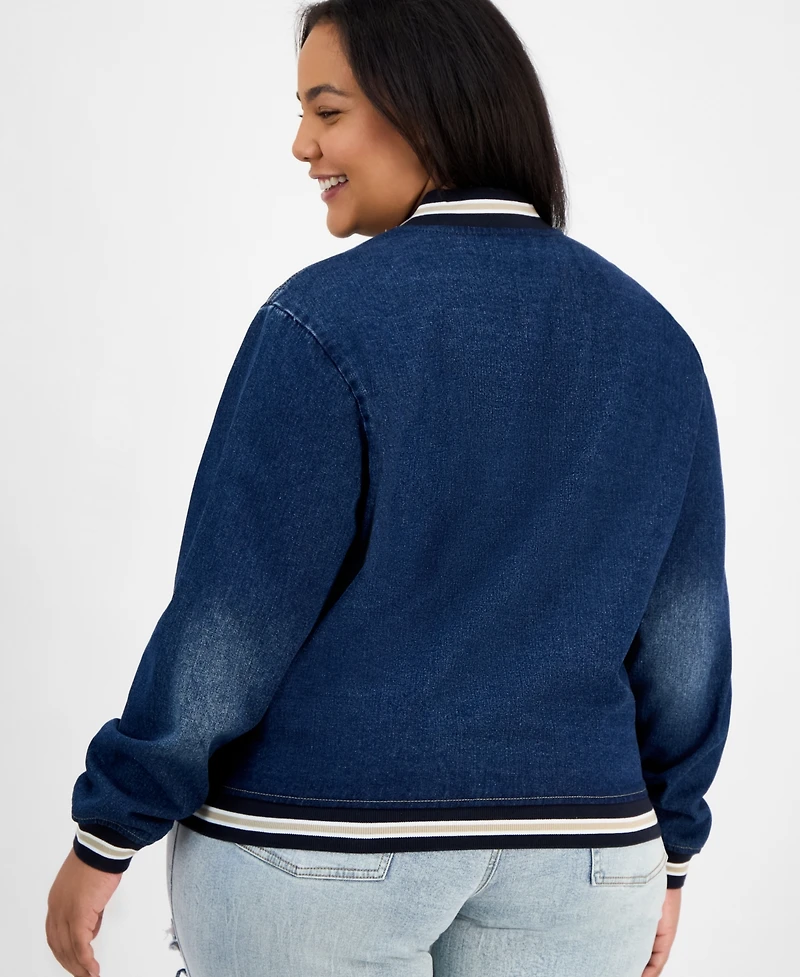 Madden Girl Trendy Plus Denim Bomber Jacket