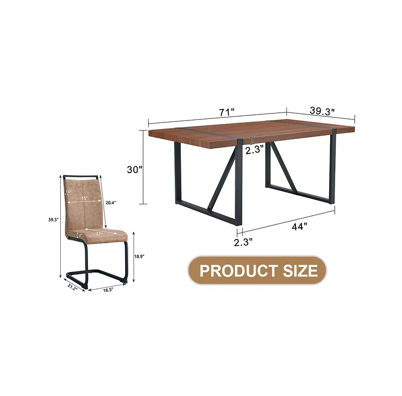 Industrial Walnut Table with 8 Brown Tech Fabric Chairs