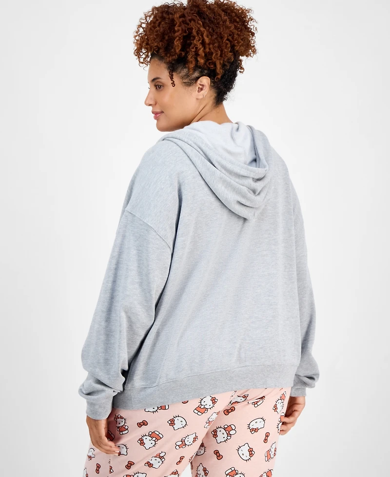 Love Tribe Trendy Plus Size Hello Kitty Bow Graphic Zip-Up Hoodie