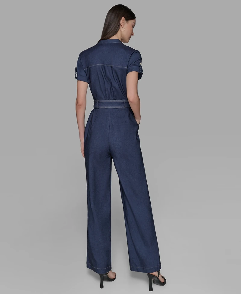 Karl Lagerfeld Paris Women's V-neck Denim Millennium Jumpsuit