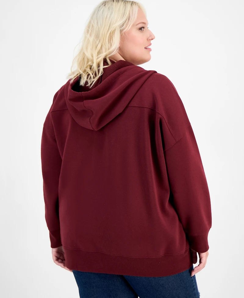 Hippie Rose Trendy Plus Zip-Front Drawstring Hoodie