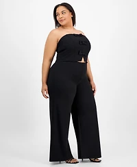 Madden Girl Trendy Plus Size Waist-Cutout Bow-Trim Jumpsuit
