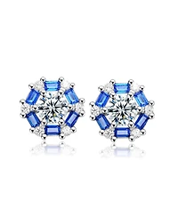 Round and Colored Baguette Cubic Zirconia Stud Earrings