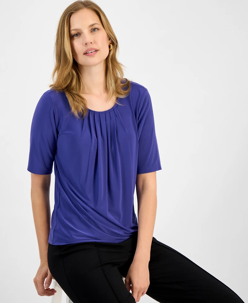 Kasper Women's Pleat Neck Knit Top, Regular & Petite