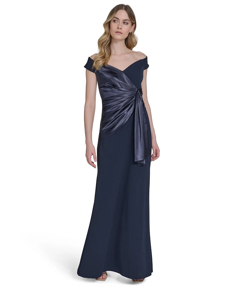 Eliza J Petites Off-The-Shoulder Wrap-Accent Gown