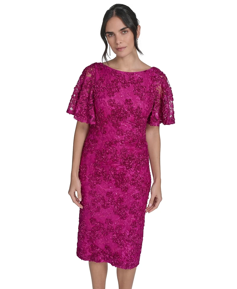 Jessica Howard Women's Lace Flutter-Sleeve Sheath Dress