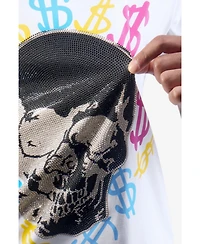 heads or tails Men's Multi Color Money Skull Rhinestone Crew T-Shirt