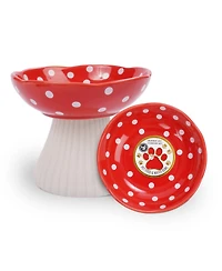 P.t. Supply Co. Mushroom Shaped Stoneware Elevated Pet Bowl, Raised Ceramic Food & Water Dish for Dogs and Cats