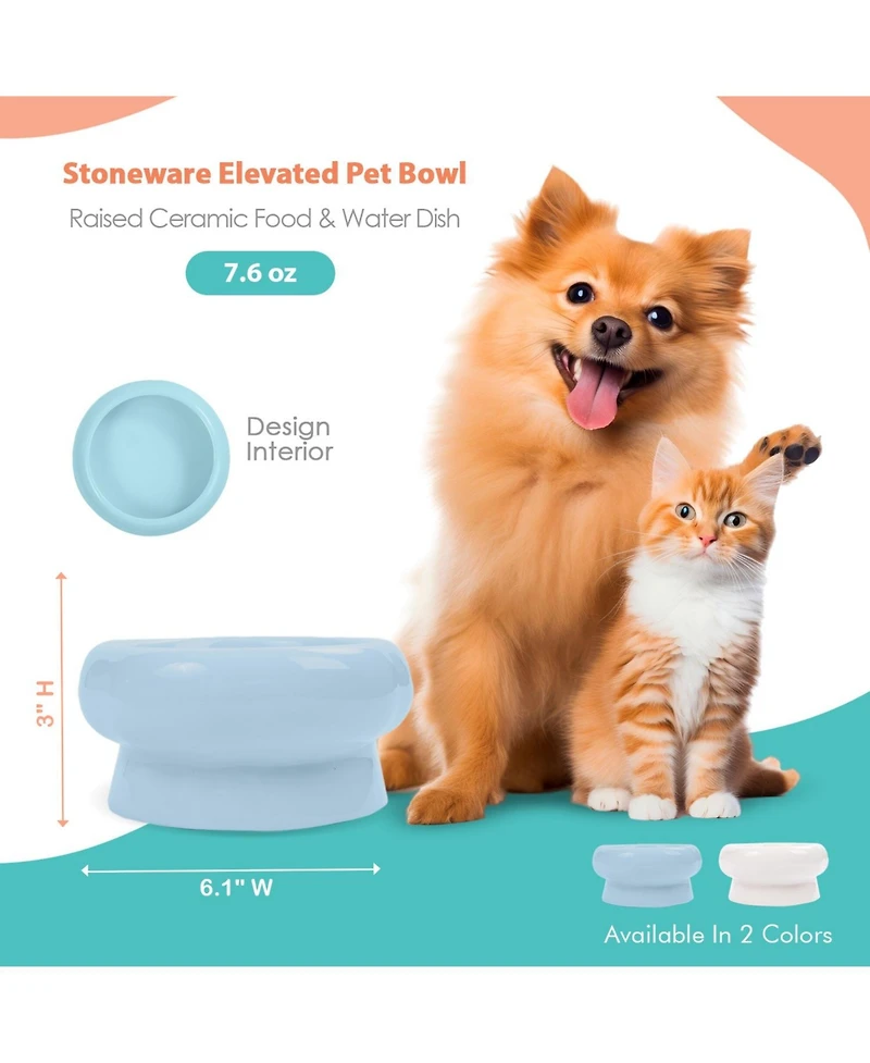P.t. Supply Co. Abstract Bubble Shaped Stoneware Elevated Pet Bowl, Raised Ceramic Food & Water Dish for Dogs and Cats