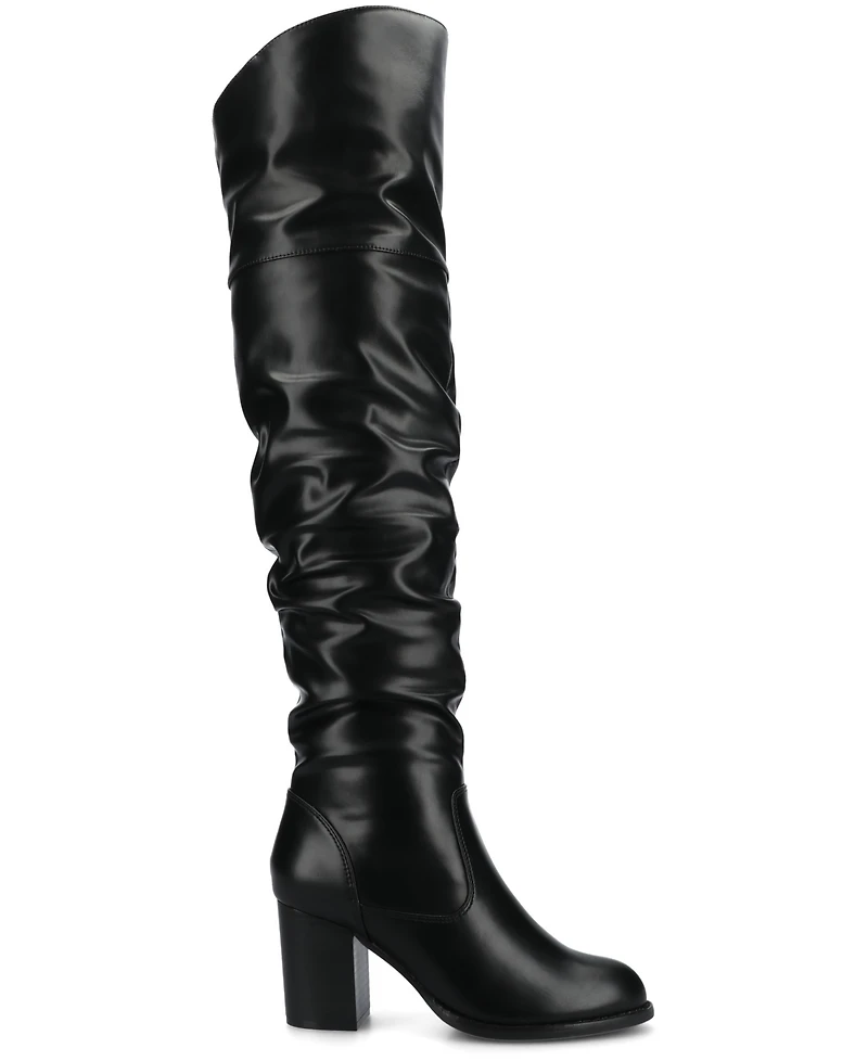 Journee Collection Women's Kaison Extra Wide Calf Stacked Heel Over The Knee Boots