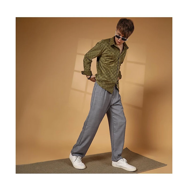 Campus Sutra Men's Moon Grey Pleated Relaxed Trousers