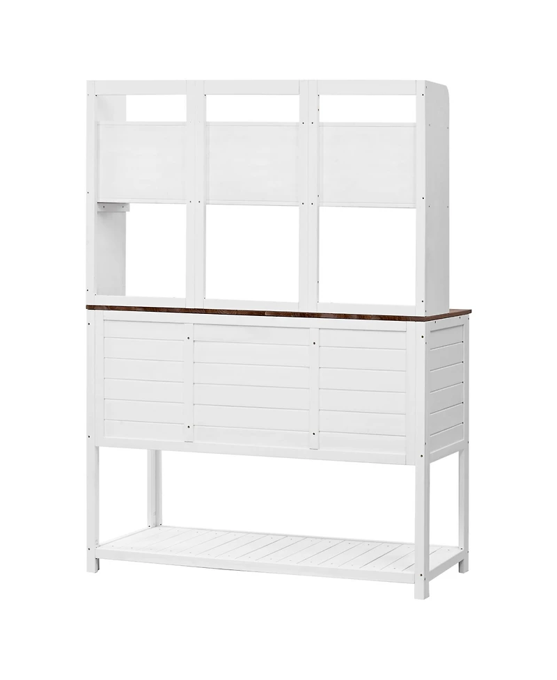 Fir Wood Potting Bench with Hutch & Shelves