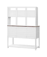Fir Wood Potting Bench with Hutch & Shelves