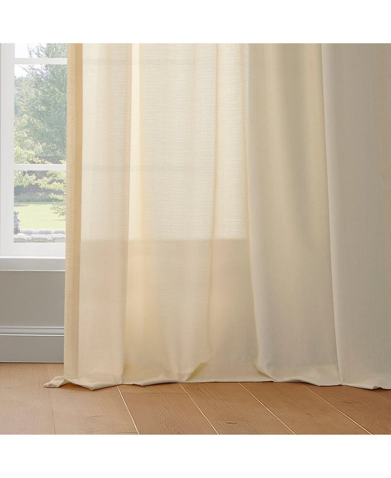 Rustic Weave Linen Curtains (2 Panels) Sheer Window Panel Set, Rod Pocket Curtains