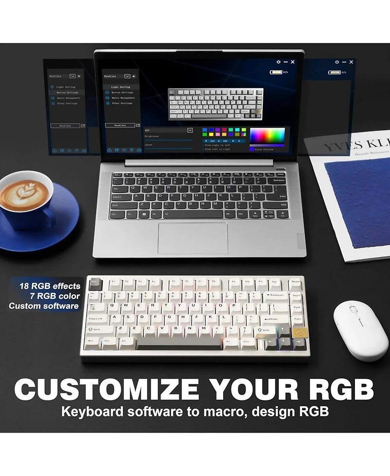 Yunzii AL75 Wireless Mechanical Gaming Keyboard,Full Aluminum Cnc,75% Layout,Bt/2.4G/Wired,Hot Swap,Creamy Switches,Tkl Gasket,Rgb Backlight,Programma