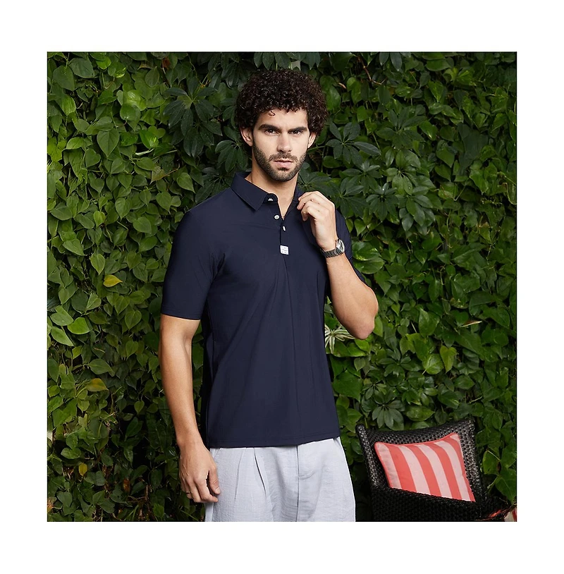 Campus Sutra Men's Navy Blue Seamless Waffle Polo T-Shirt