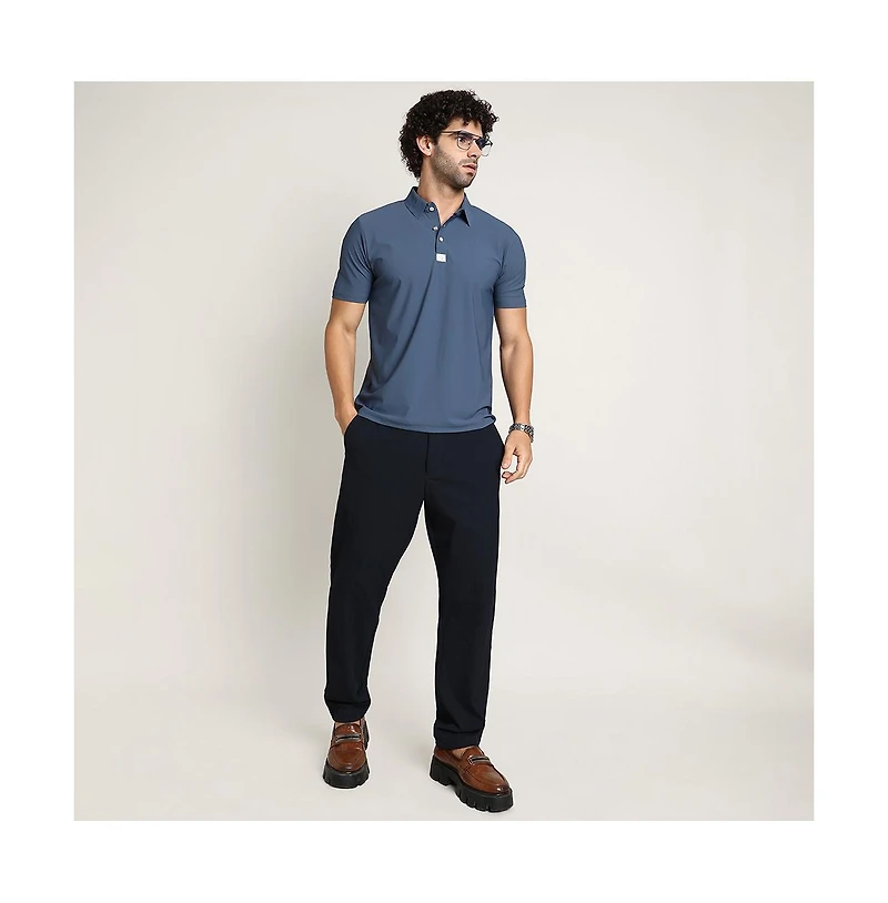 Campus Sutra Men's Steel Blue Seamless Waffle Polo T-Shirt