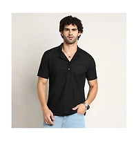 Campus Sutra Men's Onyx Black Panel-Tactile Cuban Polo T-Shirt