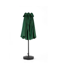 14.8 Ft Double Sided Outdoor Umbrella Rectangular Large with Crank ( Dark green)