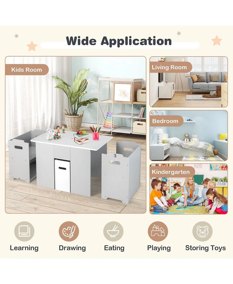 4-in-1 Kids Table and Chairs with Multiple Storage for Learning