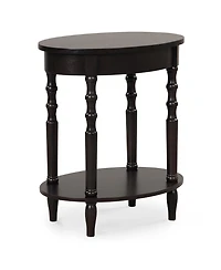 2-Tier Oval Side Table with Storage Shelf and Solid Wood Legs