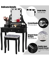 Vanity Dressing Table Set with 10 Dimmable Bulbs and Cushioned Stool